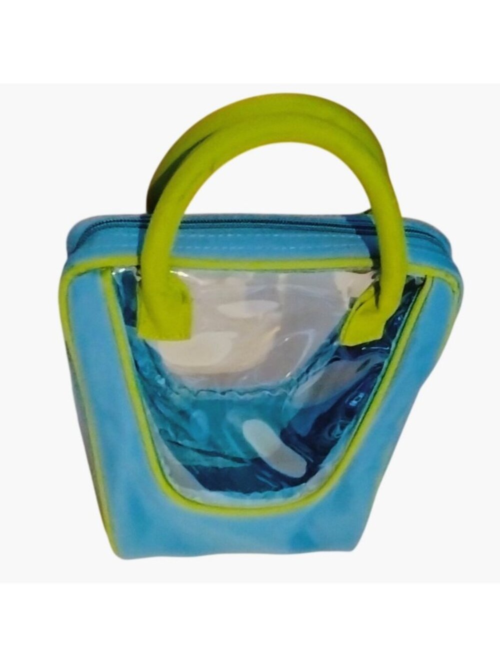 Small Blue Green Canvas Tote Bag Clear Panel Lunch Bag